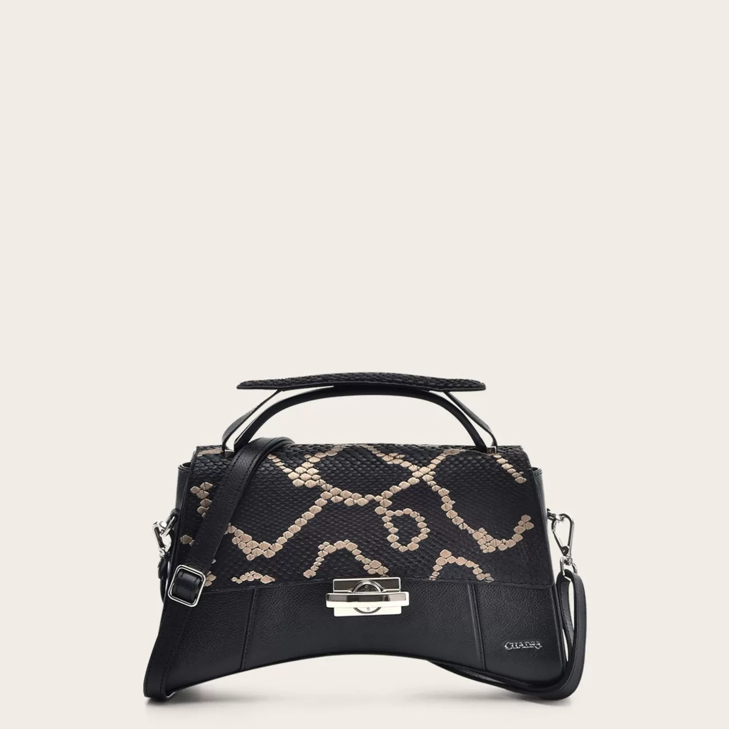 Cuadra Black Exotic Leather Asymmetrical Handbag Cheap