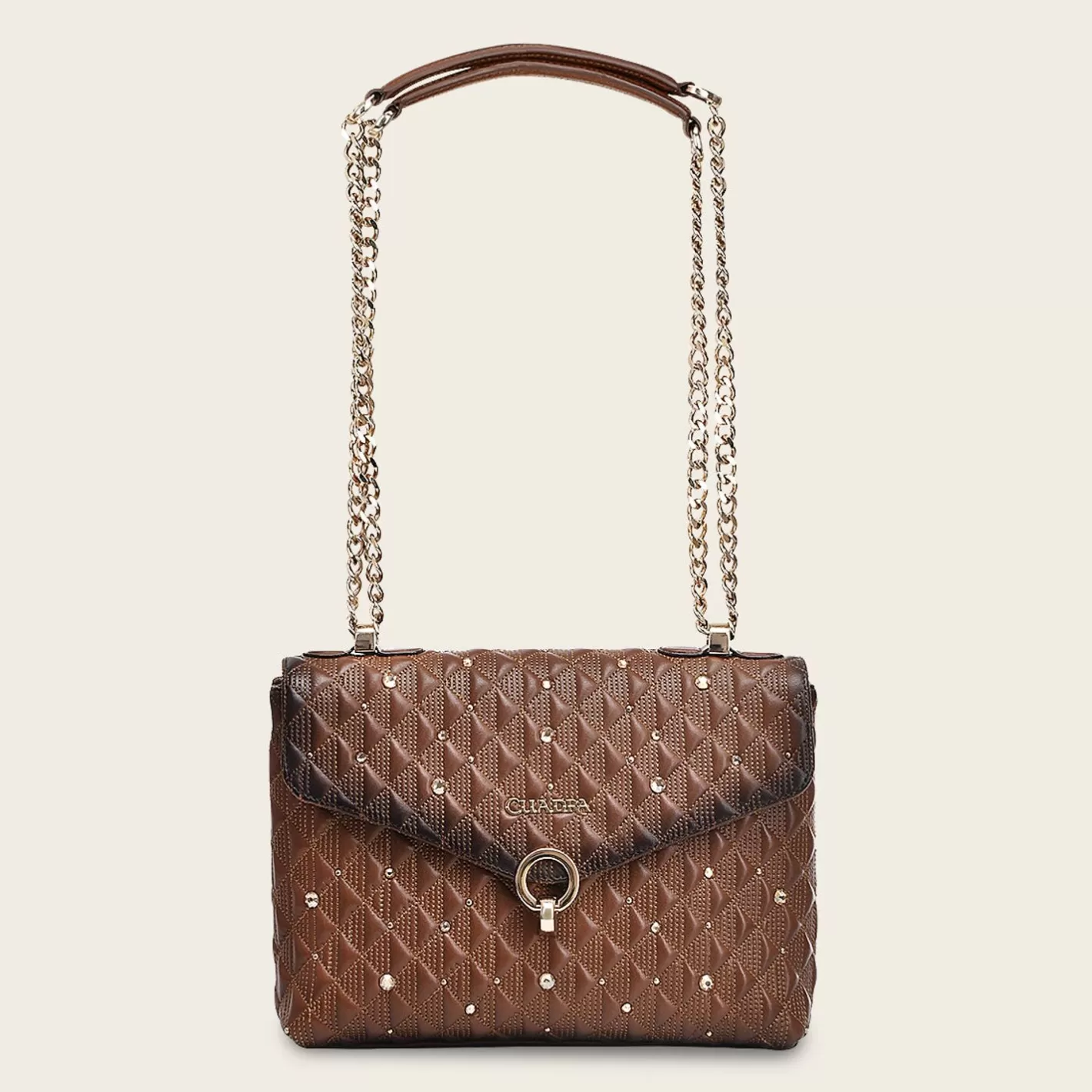 Cuadra Brown Leather Crossbody Bag With Doble Chain Handle Cheap