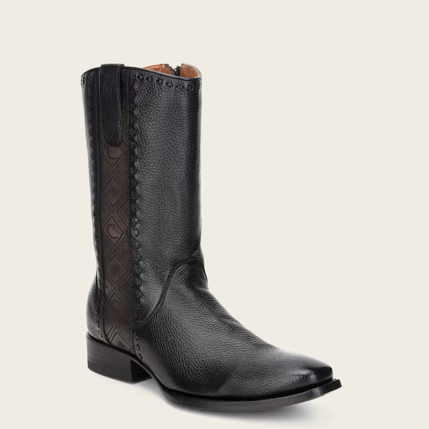 Cuadra Dress Cowboy Boots, Engraved Black Deer Leather Sale