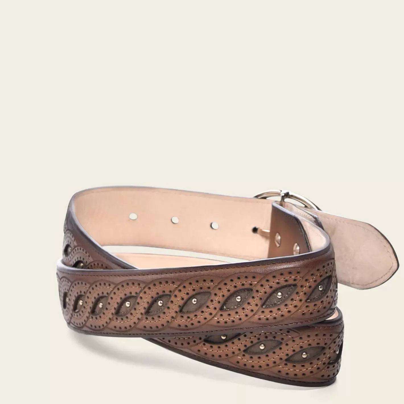 Cuadra Embroidered Brown Leather Belt With Braided Detail Best