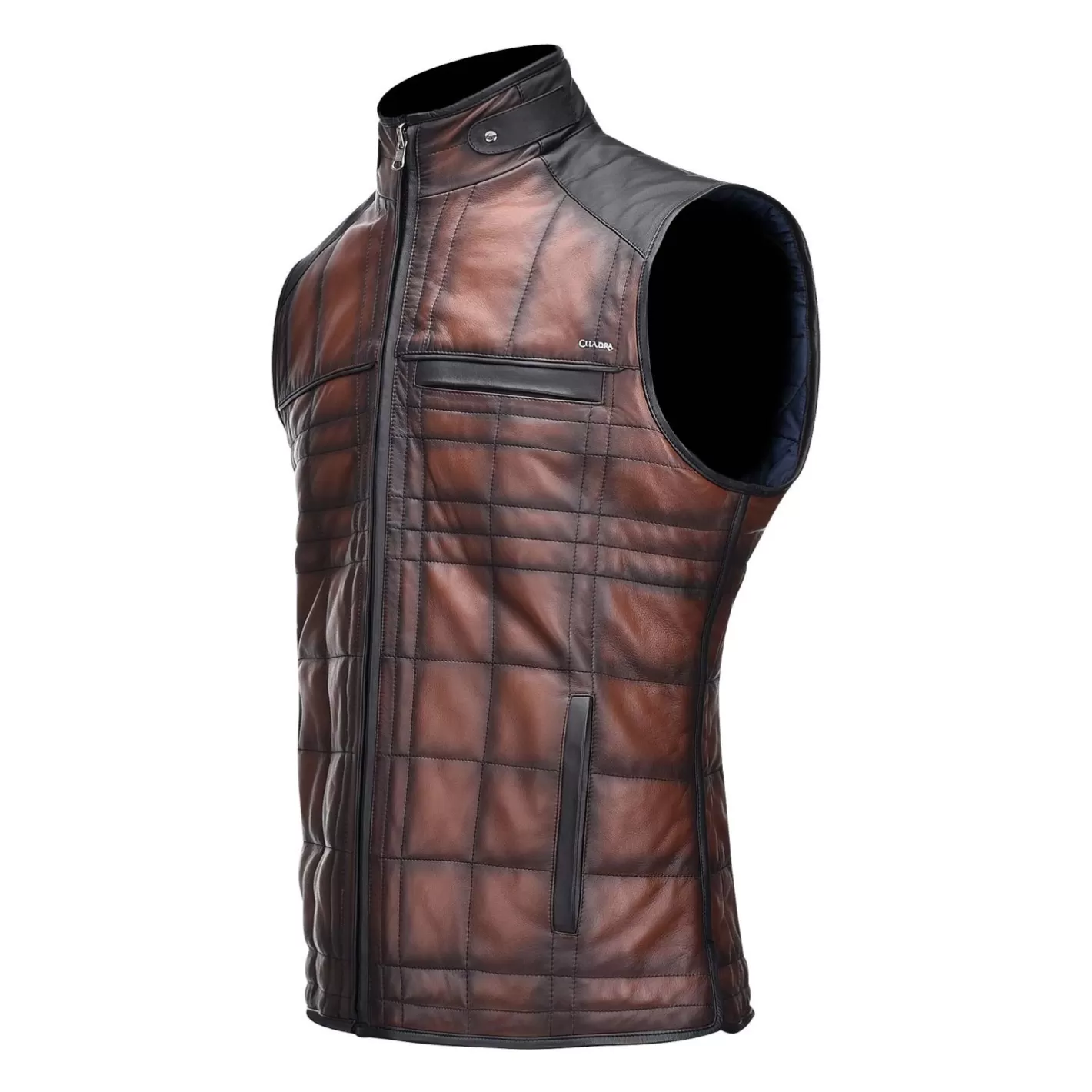 Cuadra Embroidered Brown Leather Reversible Vest Online