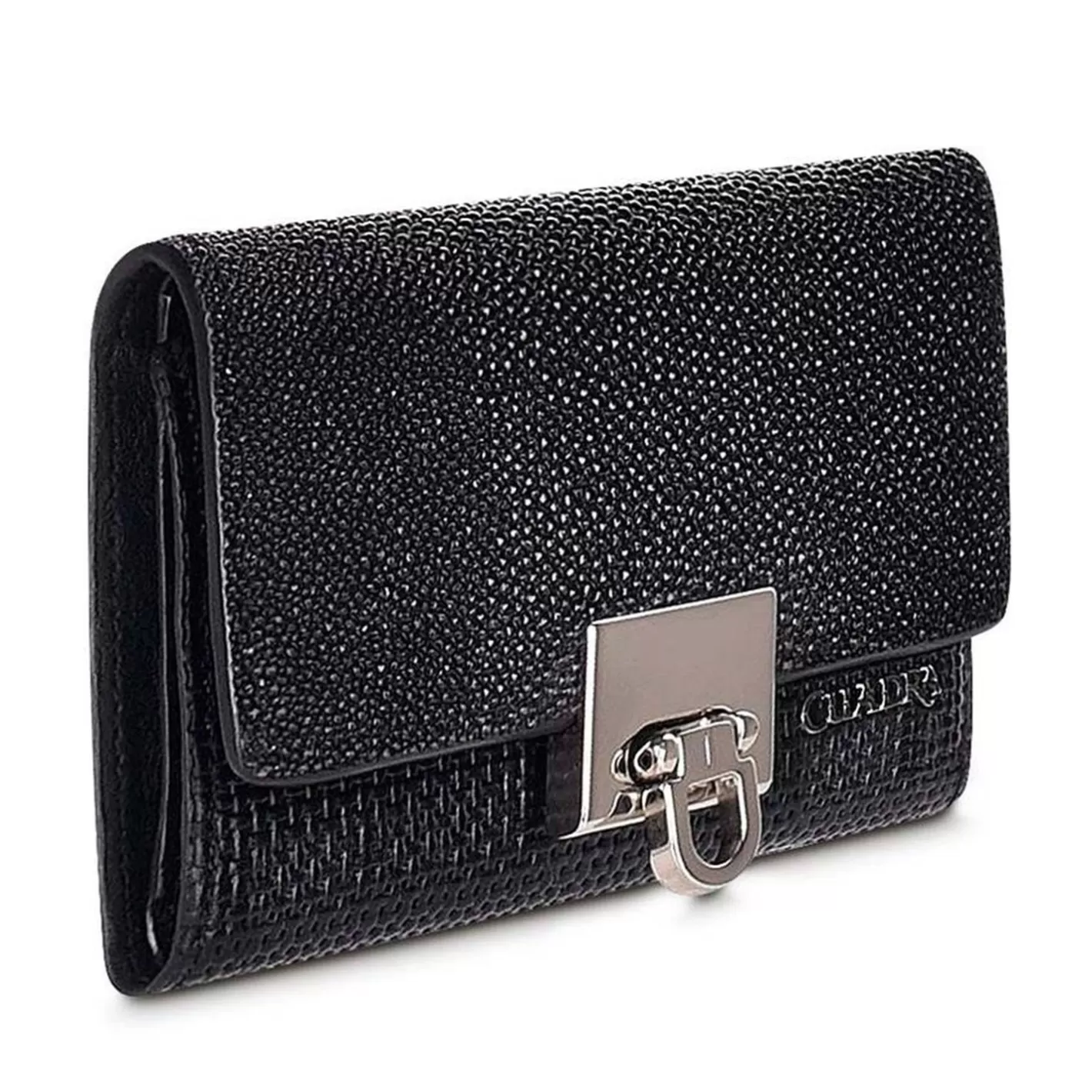 Cuadra Engraved Black Leather Trifold Wallet Shop