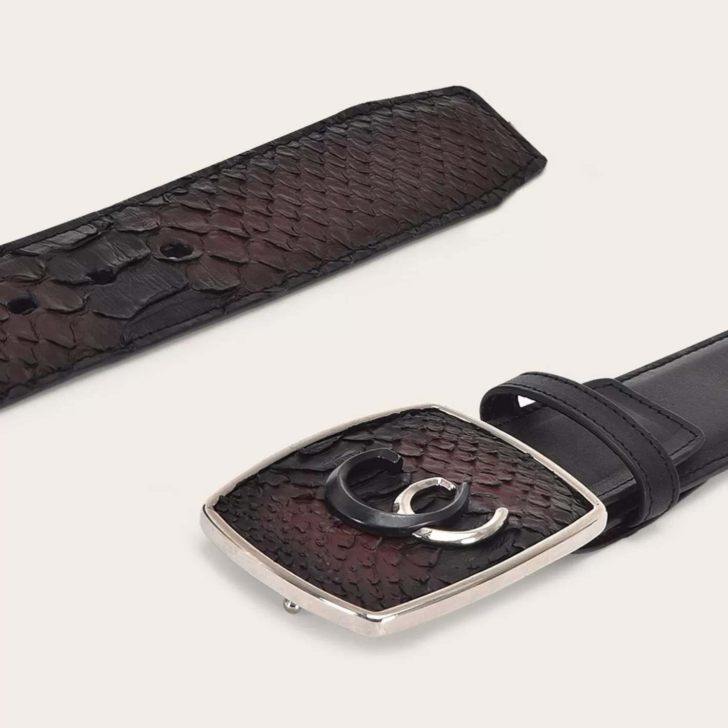 Cuadra Hand-Painted Wine Red Exotic Leather Western Belt With Double Metal Insert Fashion