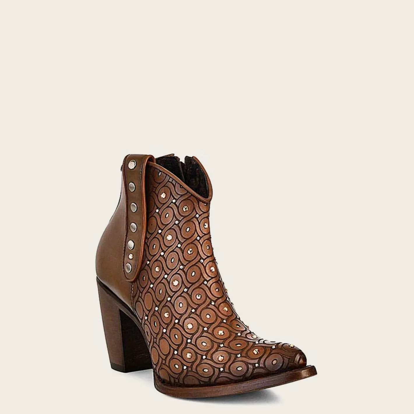 Cuadra Handwoven Brown Leather Bootie With Austrian Crystals Best