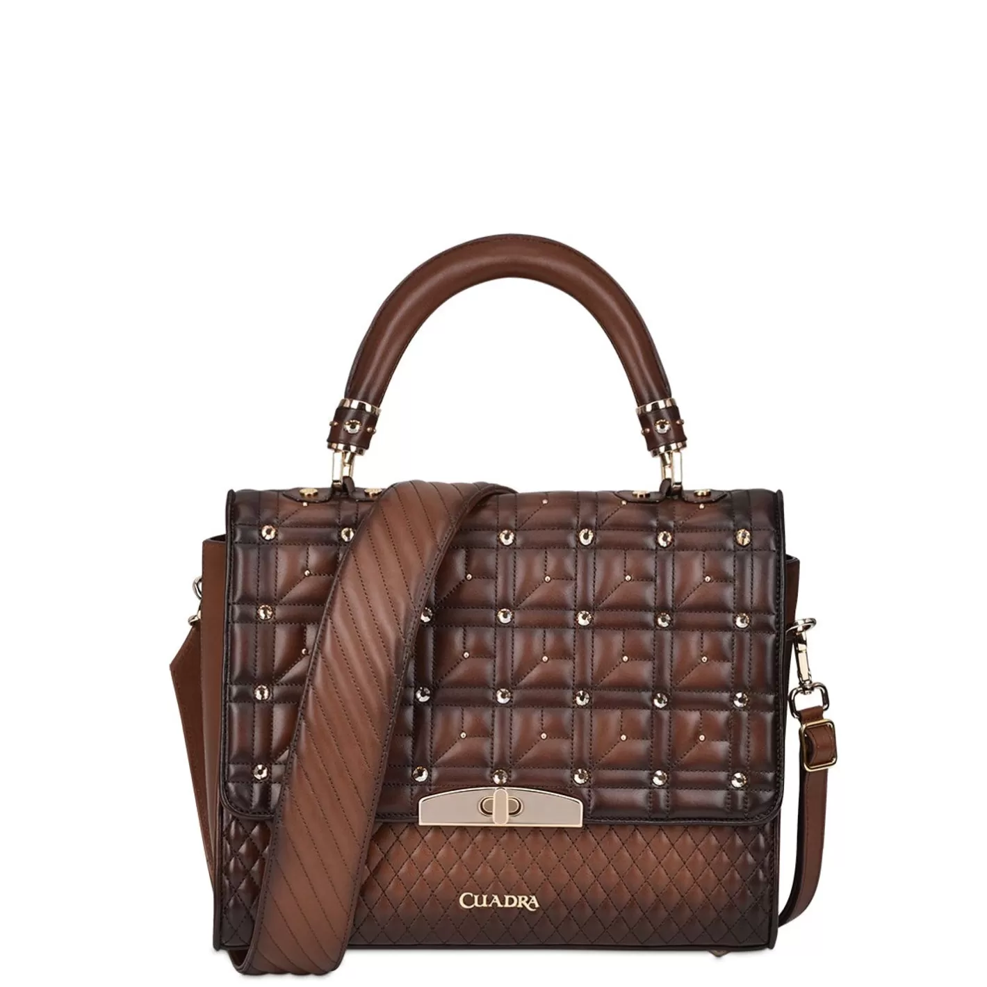 Cuadra Honey Leather Quilted Embroidery Handbag With Austrian Crystals Store