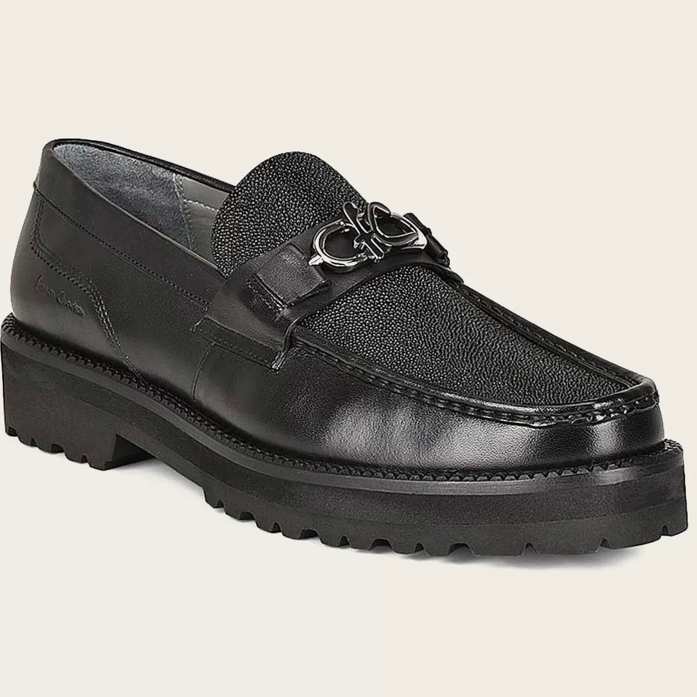 Cuadra Men Loafer Shoe In Black Genuine Stingray Leather Cheap