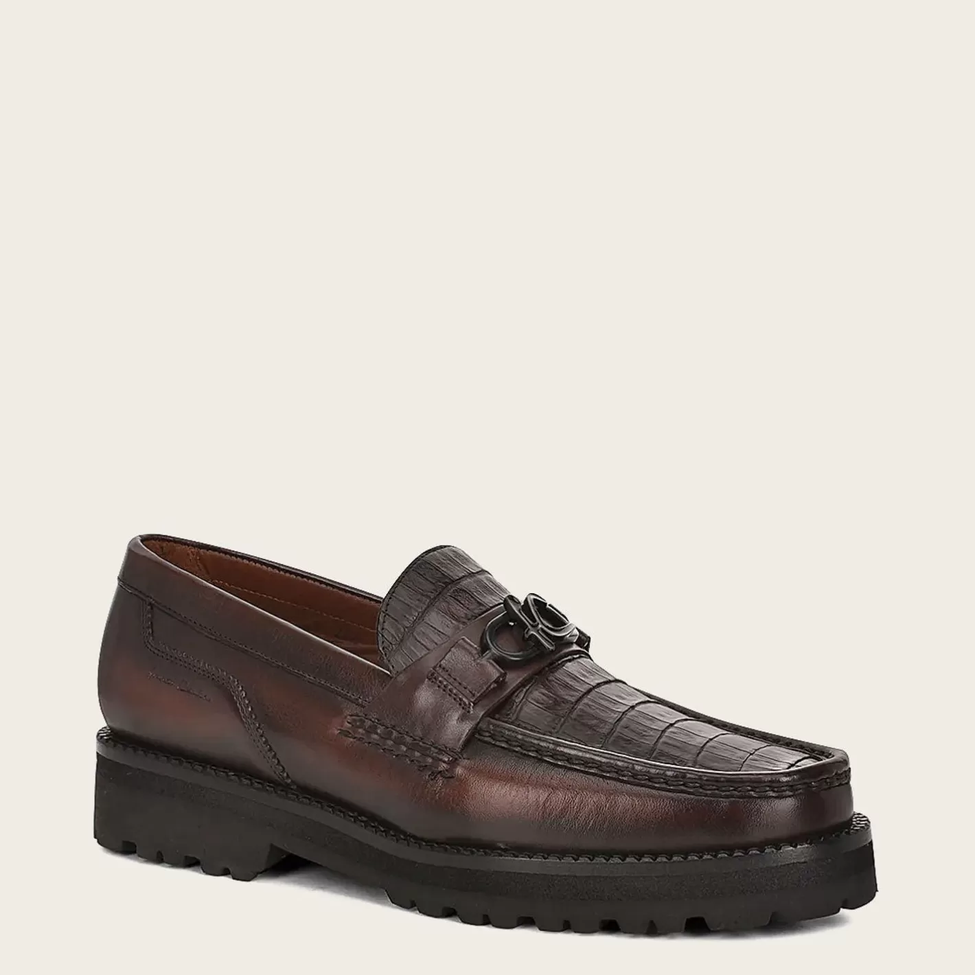 Cuadra Men Loafer Shoe In Brown Genuine Cayman Leather Best Sale
