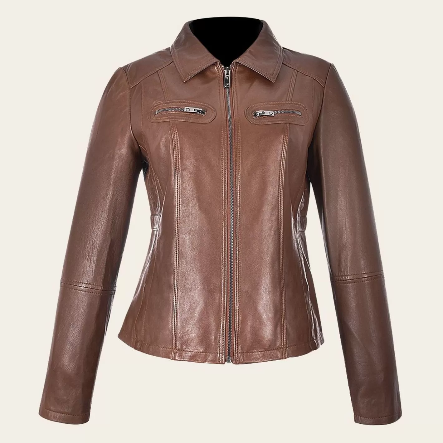 Cuadra Womens Honey Leather Jacket With Decorative Pockets Shop